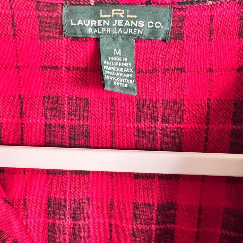 Ralph Lauren Women's Red and Black Plaid Ruffle Blouse - Picture 2 of 4
